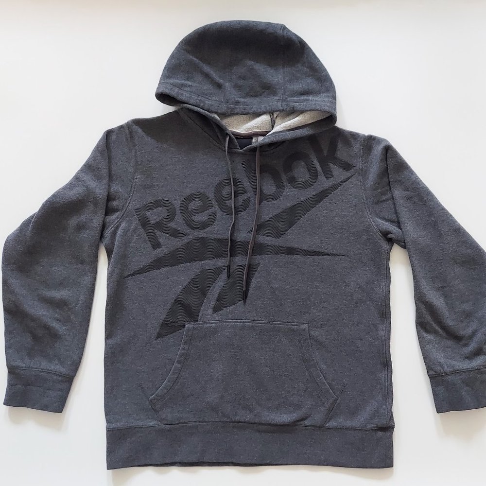 Reebok Gray Black Logo Hooded Sweatshirt Size Small